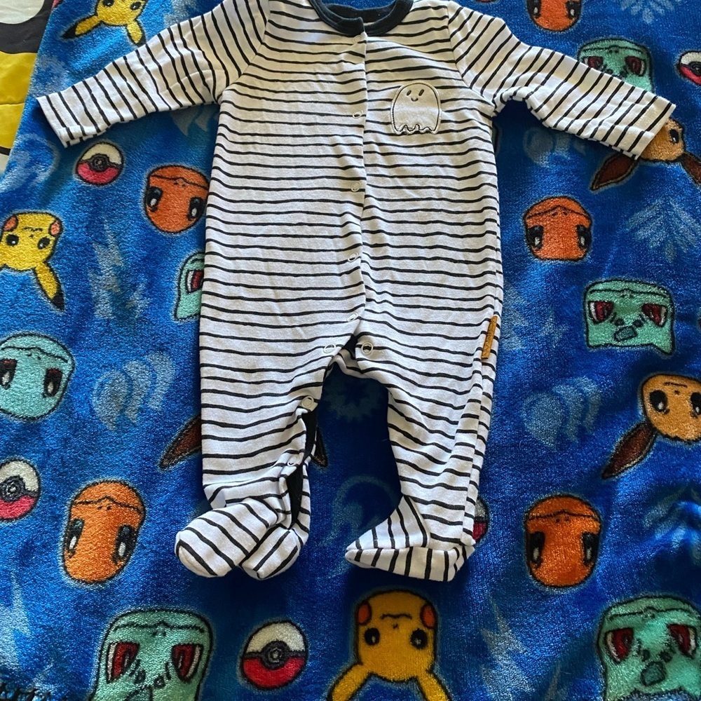 White and Black Footies with Long Sleeves and Front Closure
